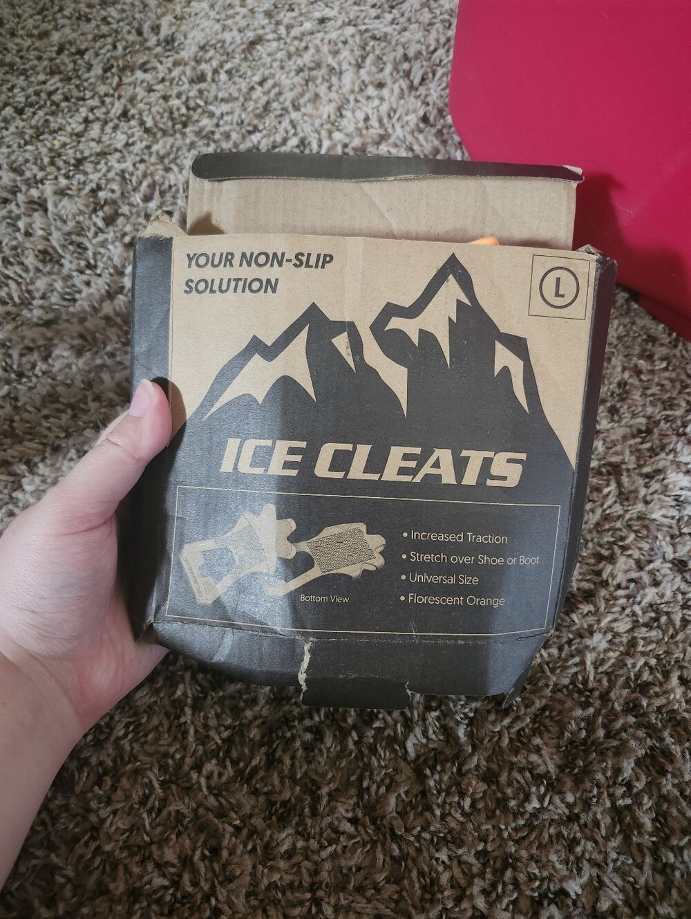 Ice Cleats Non-Slip Traction Covers - Fluorescent Orange For Shoes L